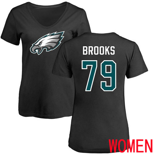 Women Philadelphia Eagles #79 Brandon Brooks Black Name and Number Logo Slim Fit NFL T Shirt